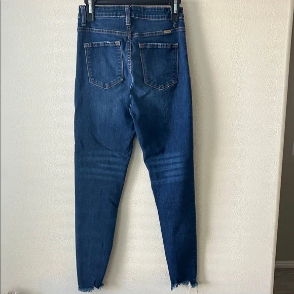 KanCan Dark Blue high waited button fly Raw Hem Jeans Size 27 - Picture 4 of 6